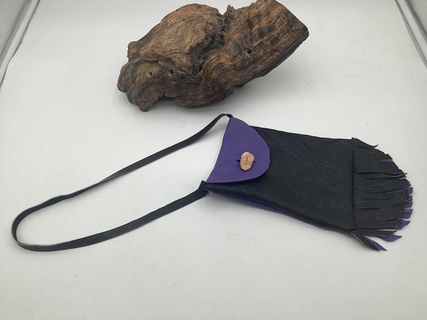 Hand Made Purple & Black Leather Bag - Authentic Anishinaabe/Ojibwe Made - Free Shipping