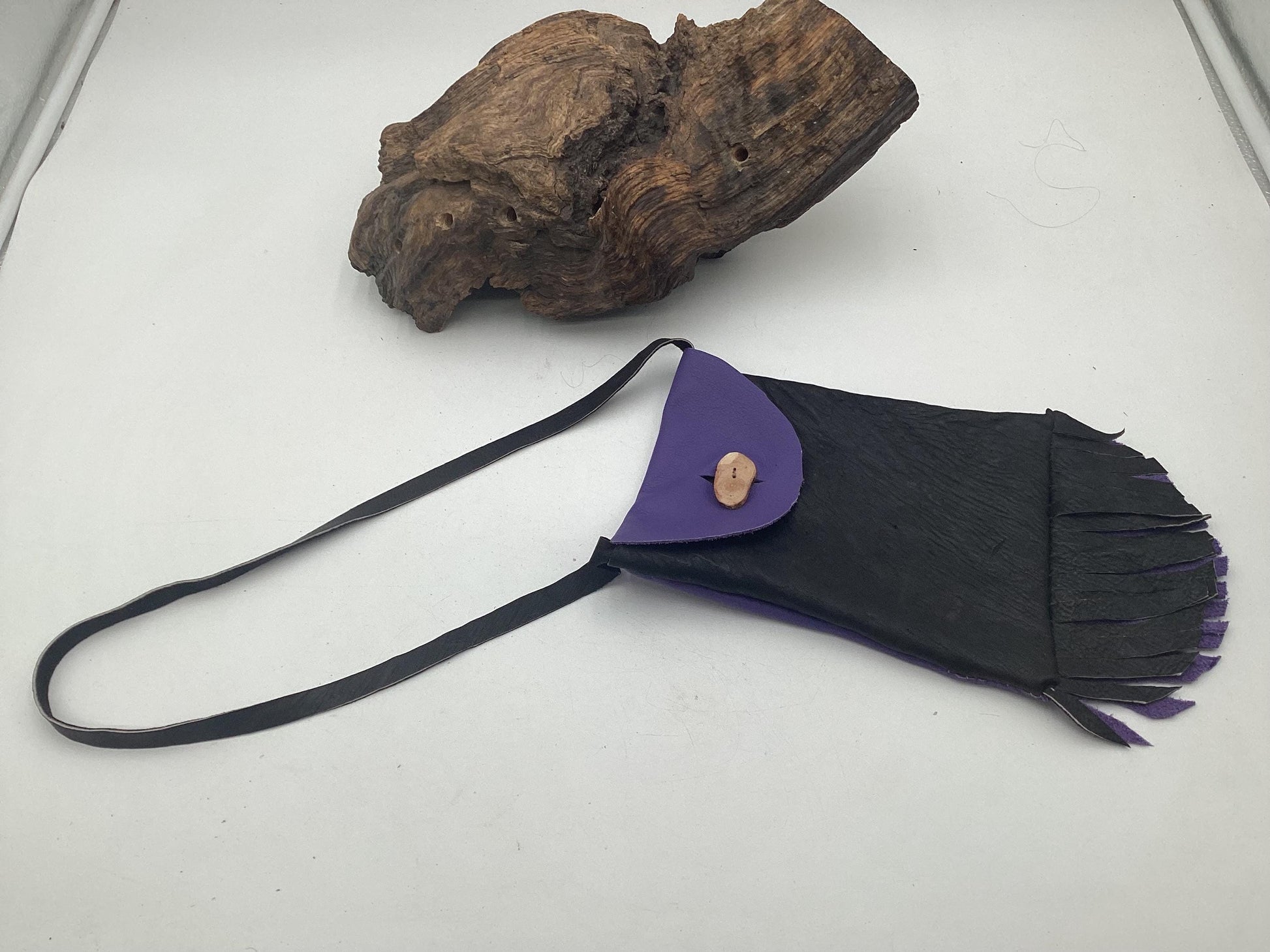 Hand Made Purple & Black Leather Bag - Authentic Anishinaabe/Ojibwe Made - Free Shipping