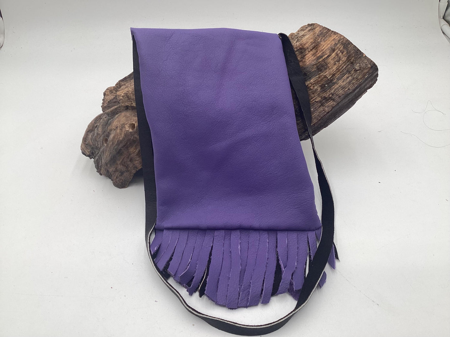 Hand Made Purple & Black Leather Bag - Authentic Anishinaabe/Ojibwe Made - Free Shipping
