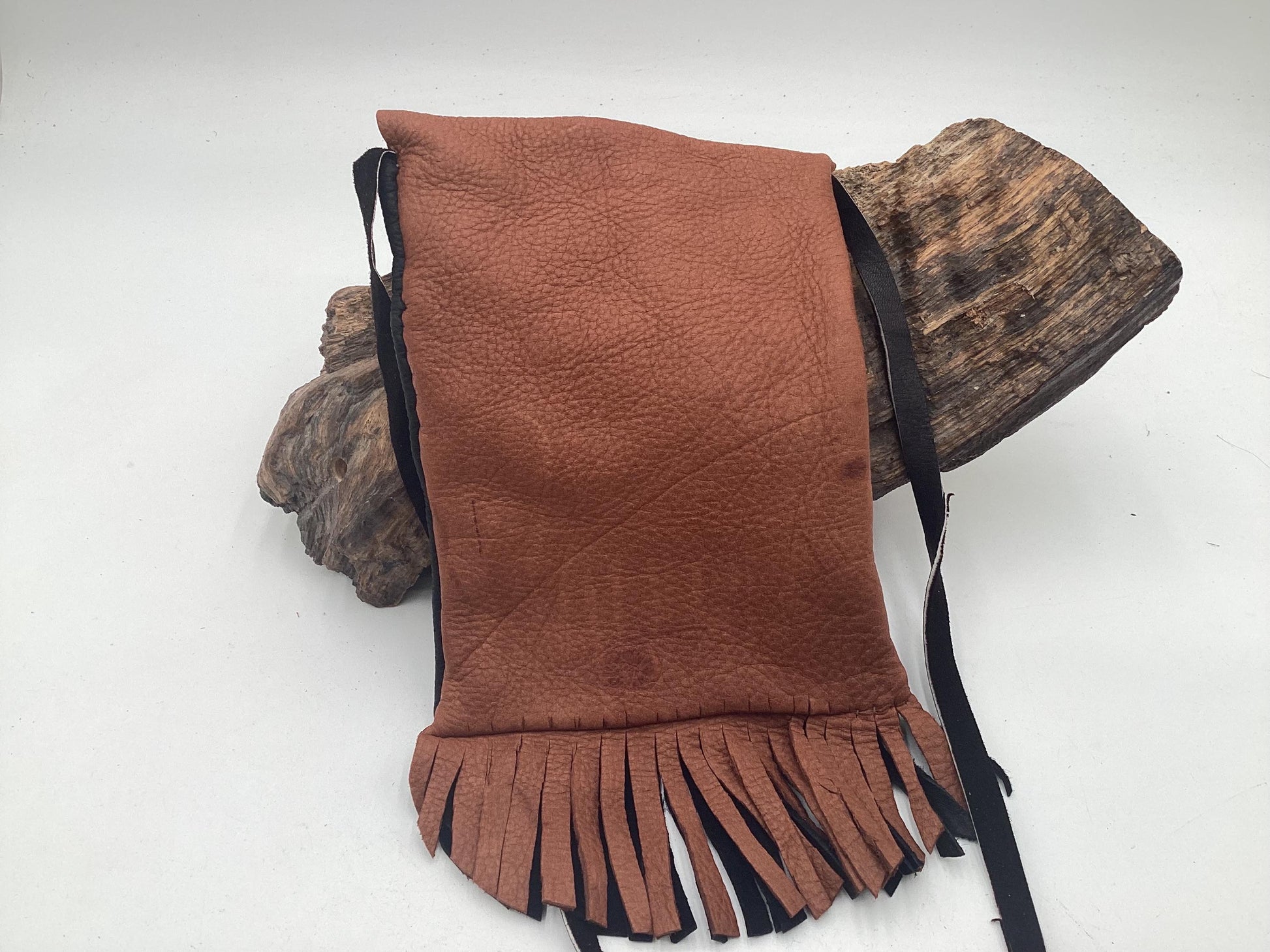 Hand Made Black & Brown Leather Bag - Authentic Anishinaabe/Ojibwe Made - Free Shipping