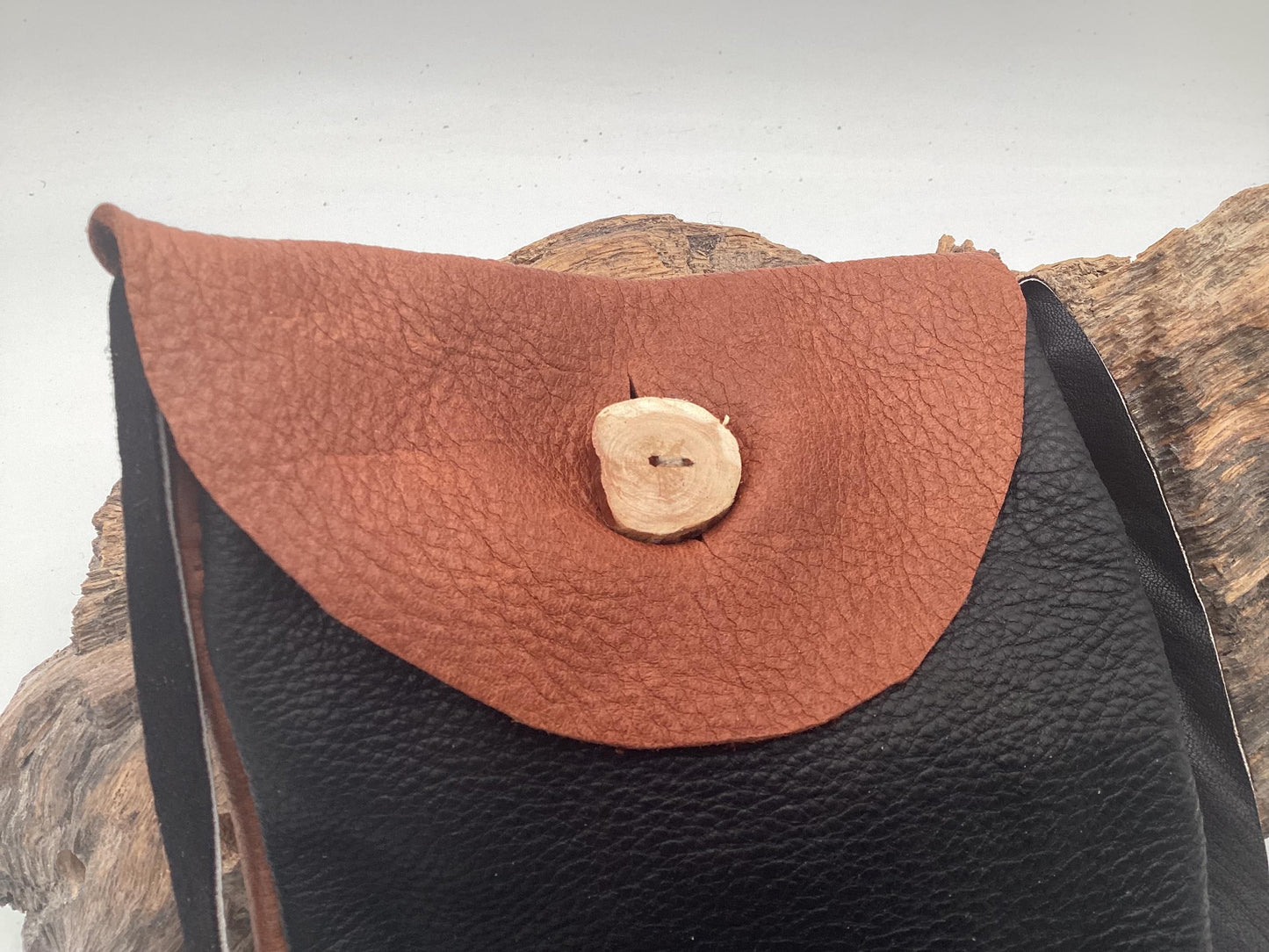 Hand Made Black & Brown Leather Bag - Authentic Anishinaabe/Ojibwe Made - Free Shipping