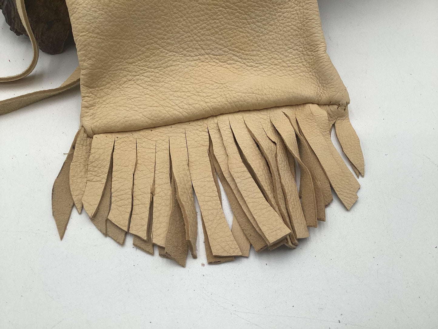 Hand Made Tan Leather Bag - Authentic Anishinaabe/Ojibwe Made - Free Shipping