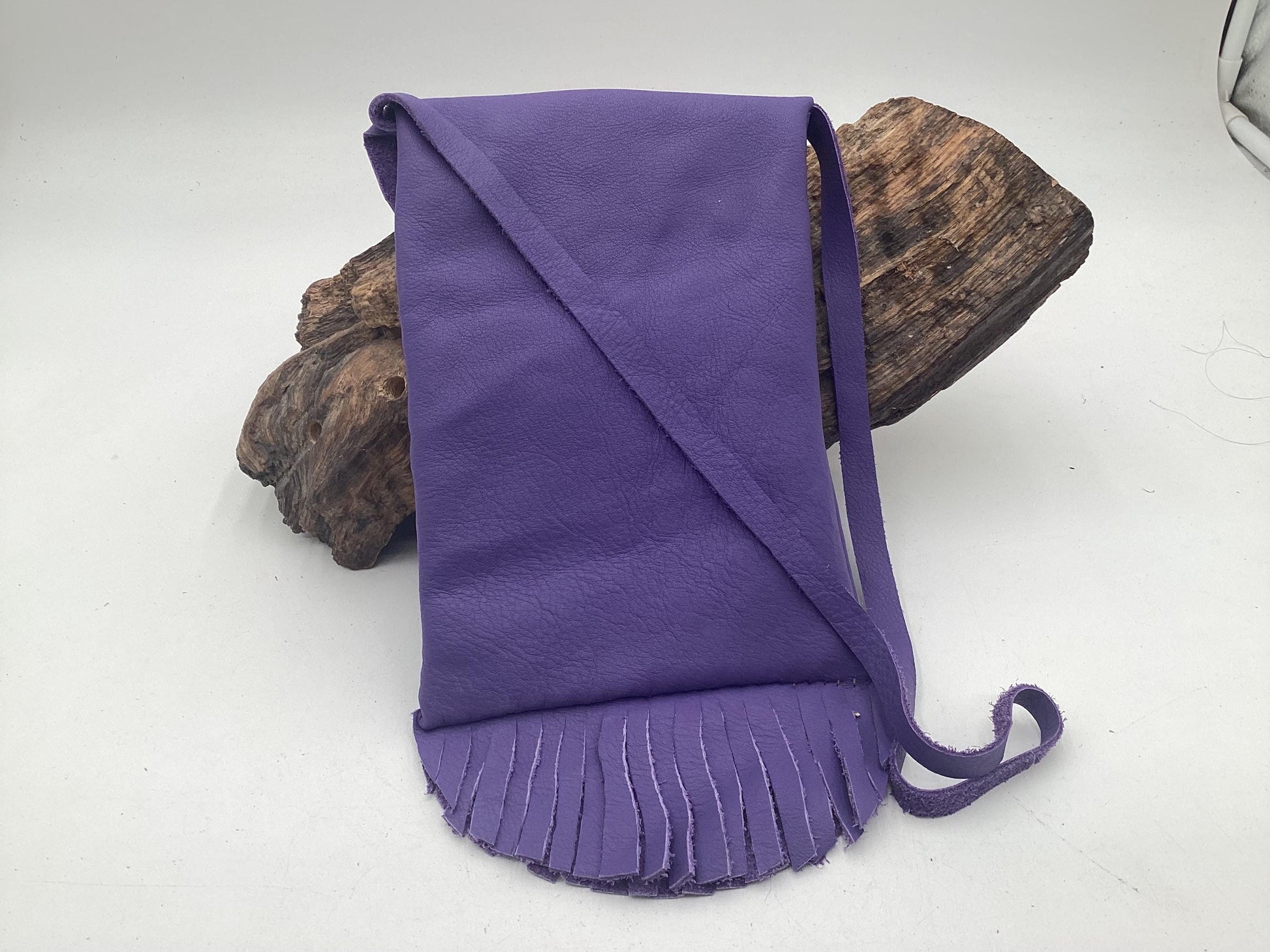 Hand Made Purple Leather Bag - Authentic Anishinaabe/Ojibwe Made - Free Shipping