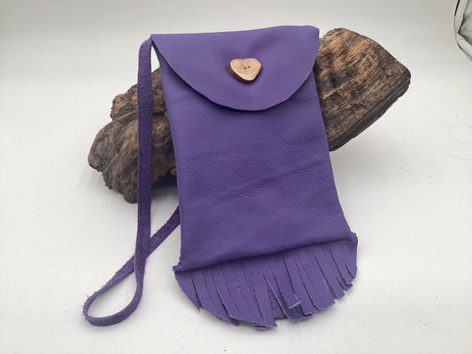 Hand Made Purple Leather Bag - Authentic Anishinaabe/Ojibwe Made - Free Shipping