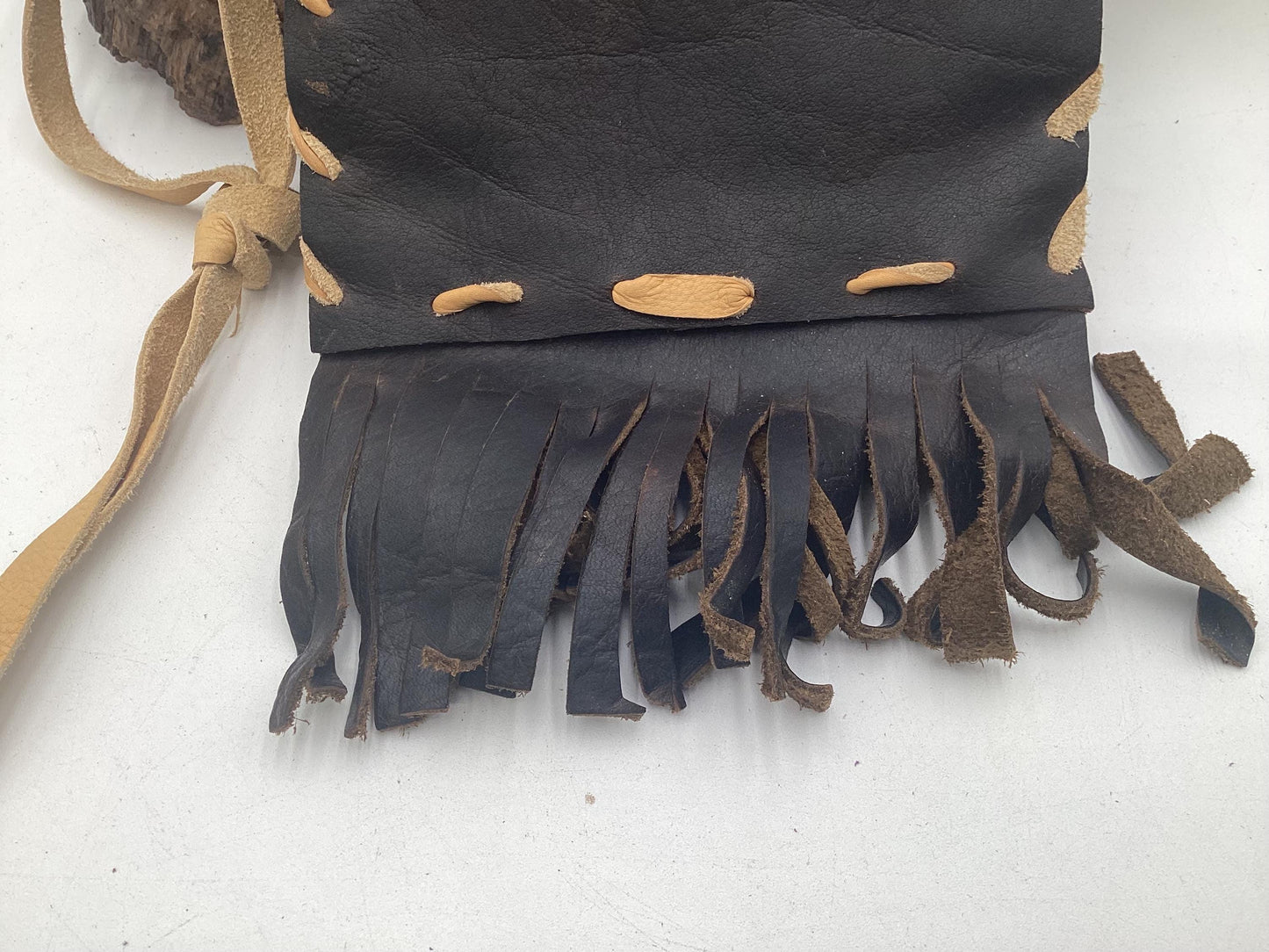 Hand Made Black Leather Bag - Authentic Anishinaabe/Ojibwe Made - Free Shipping