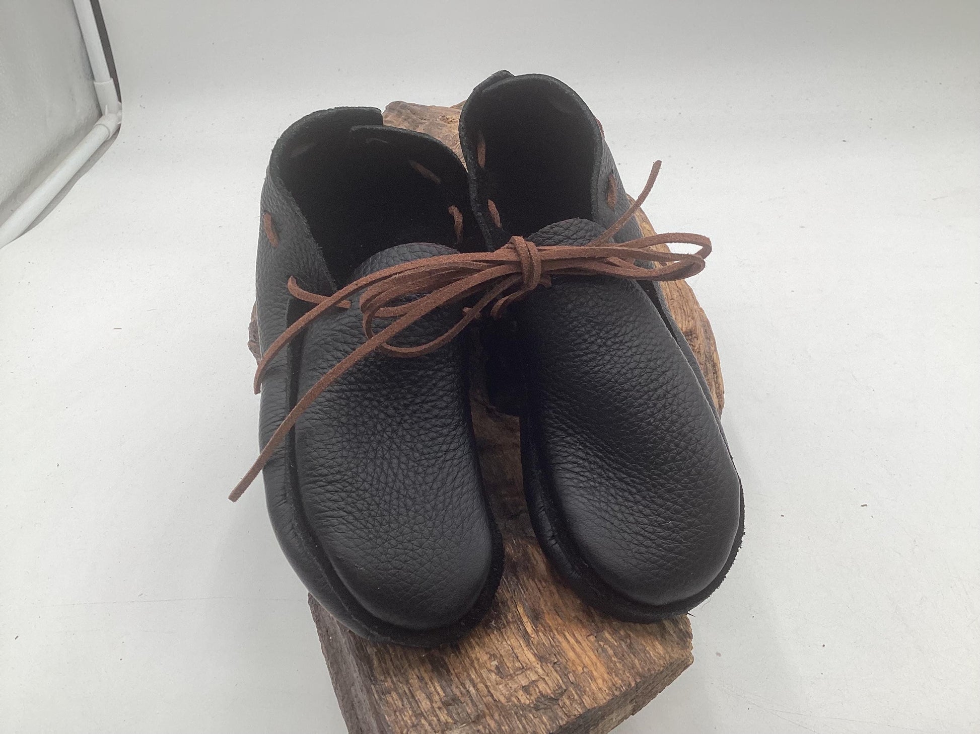 Small Black Leather Moccasins – Anishinaabe/Ojibwe Artisan made