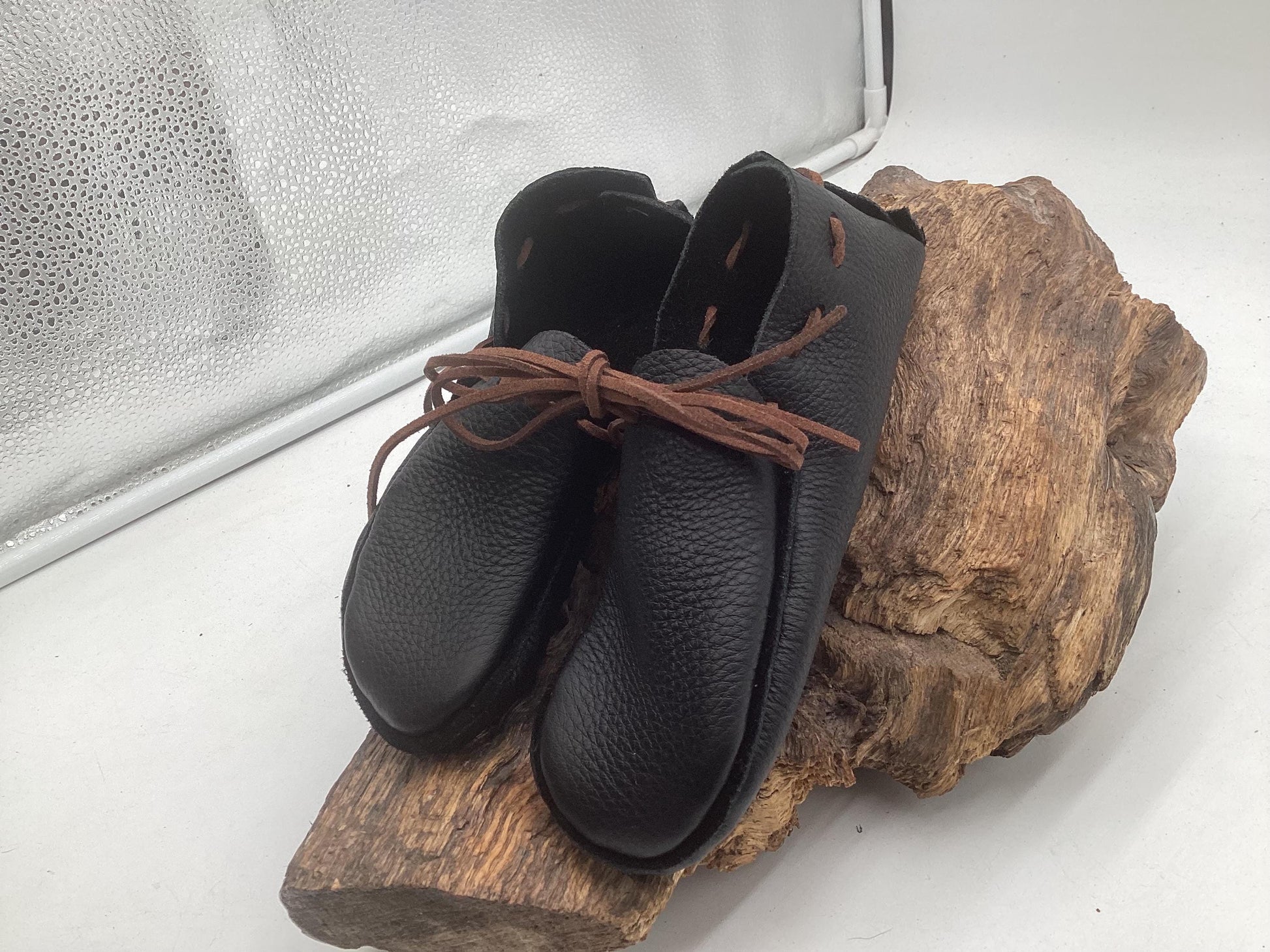 Small Black Leather Moccasins – Anishinaabe/Ojibwe Artisan made