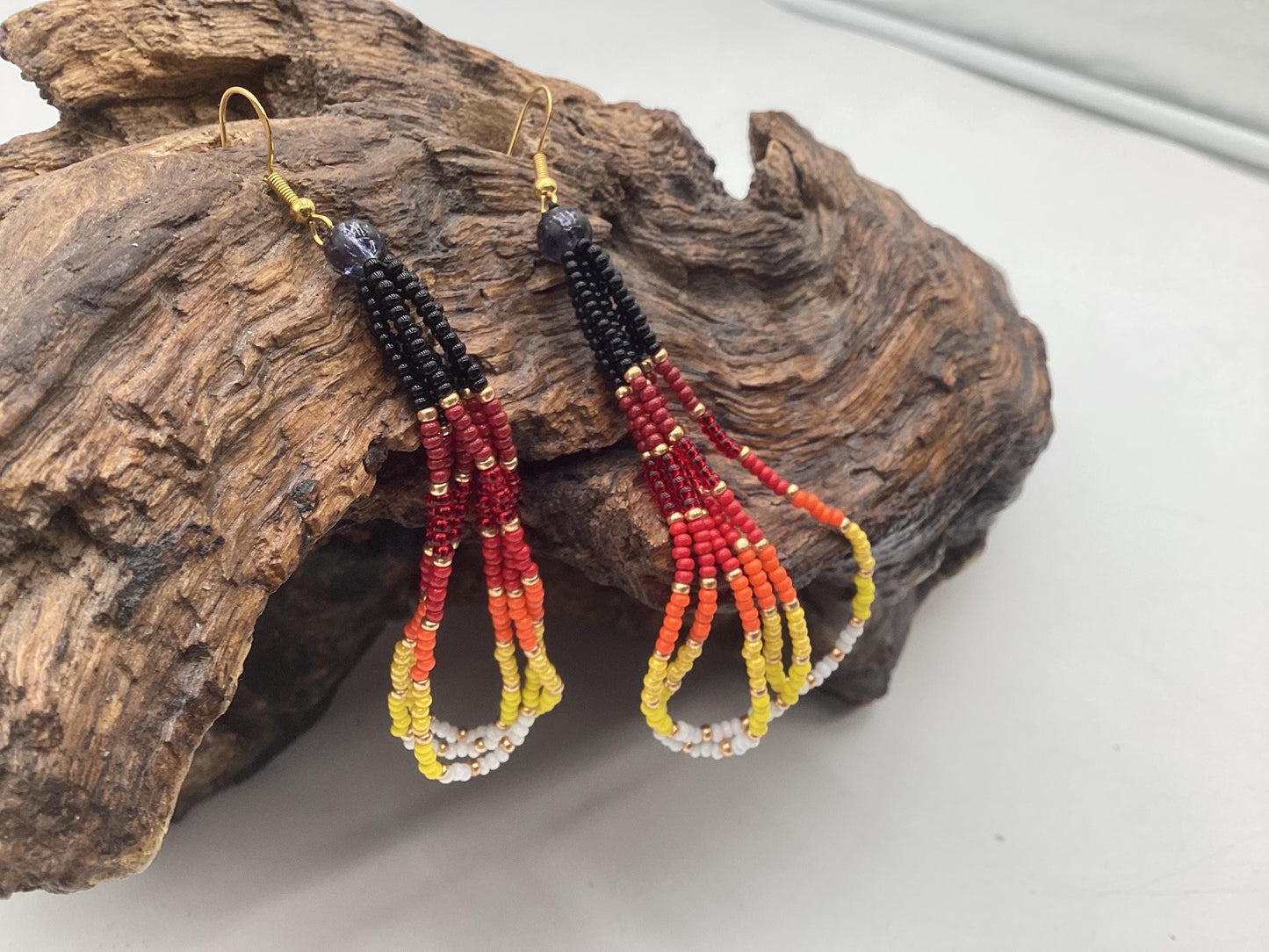 Fire Color Dangle Earrings – Anishinaabe/Ojibwe Beadwork