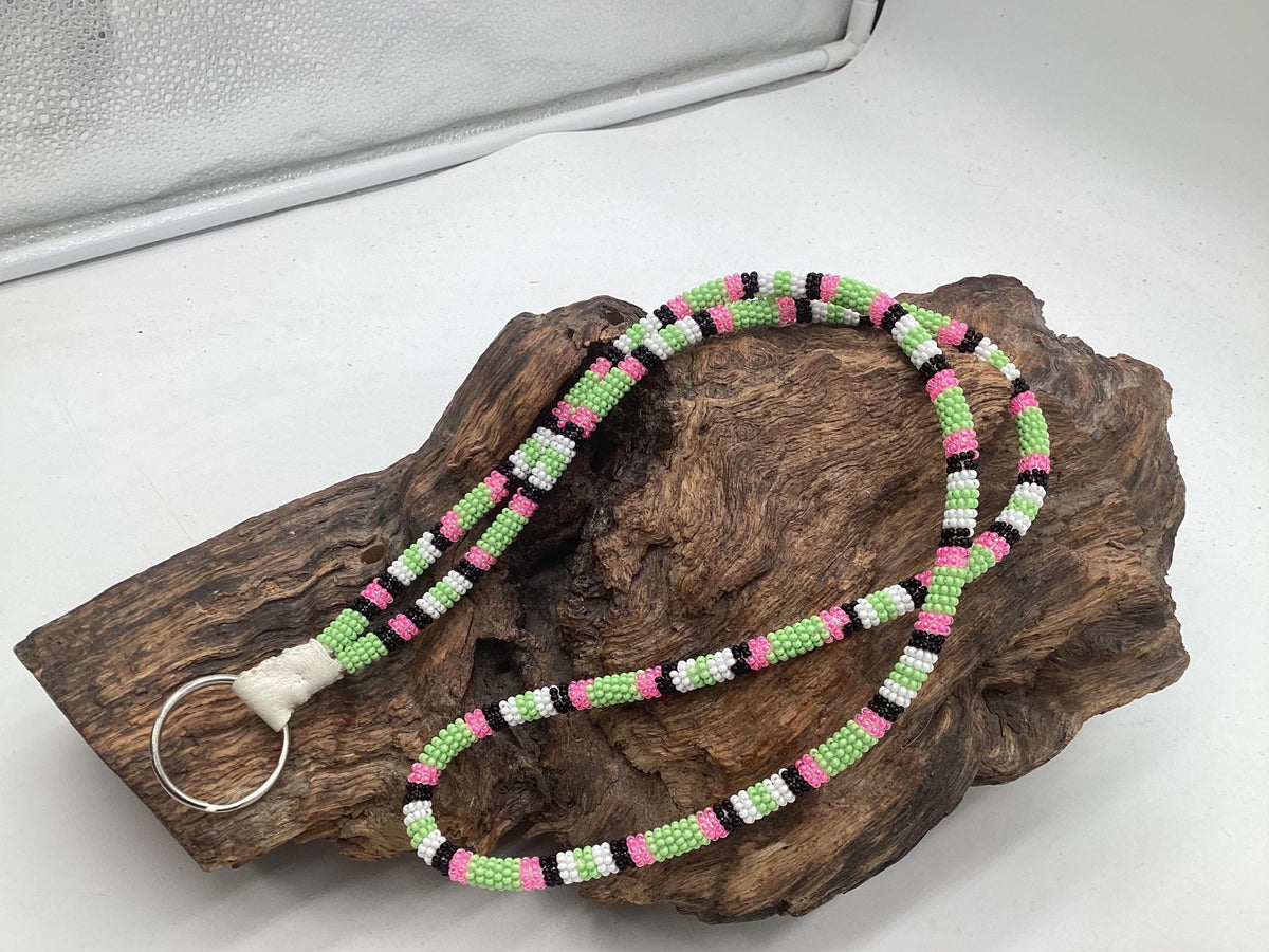 Lanyard Keychain Necklace - Hand Beaded - Anishinaabe/Ojibway Made- Free Shipping