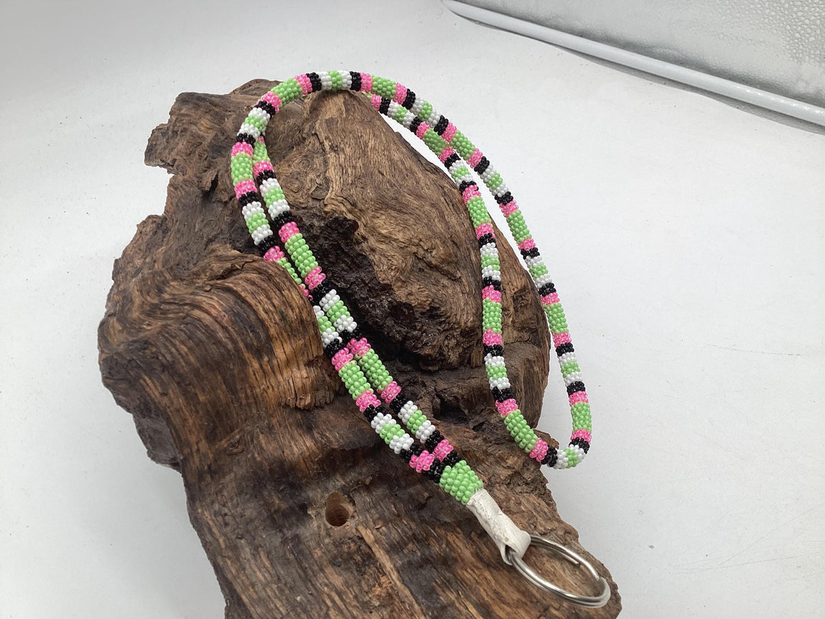 Lanyard Keychain Necklace - Hand Beaded - Anishinaabe/Ojibway Made- Free Shipping