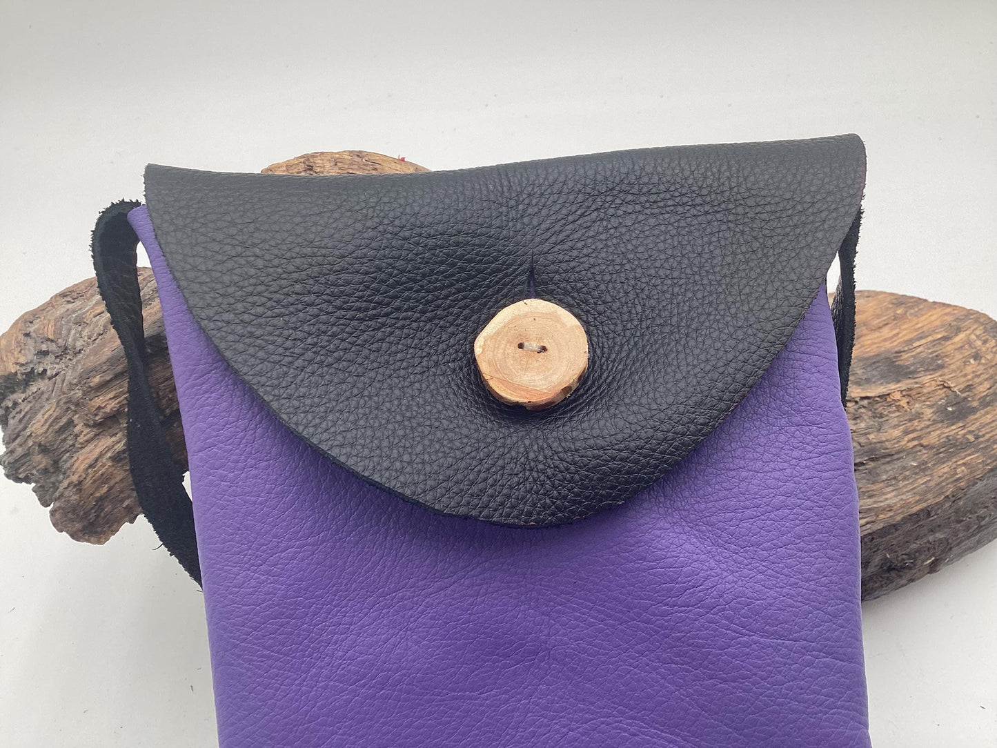 Hand Made Purple & Black Leather Bag - Authentic Anishinaabe/Ojibwe Made - Free Shipping