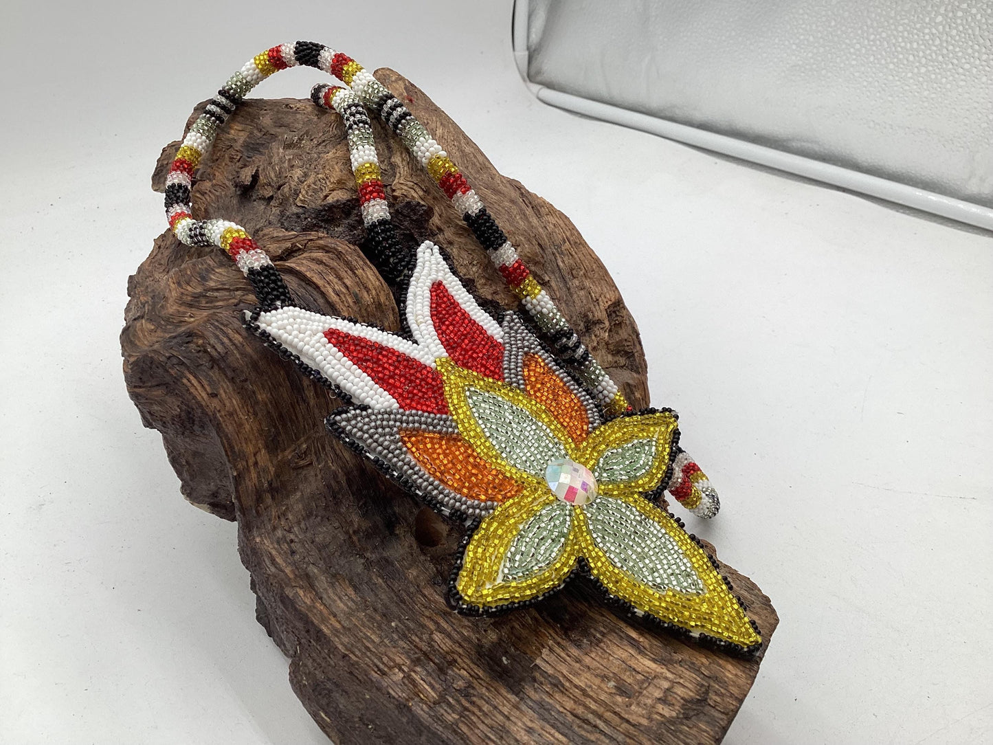 Beautiful Hand Beaded Floral Medallion - Authentic Anishinaabe/Ojibwe Beadwork - Free Shipping