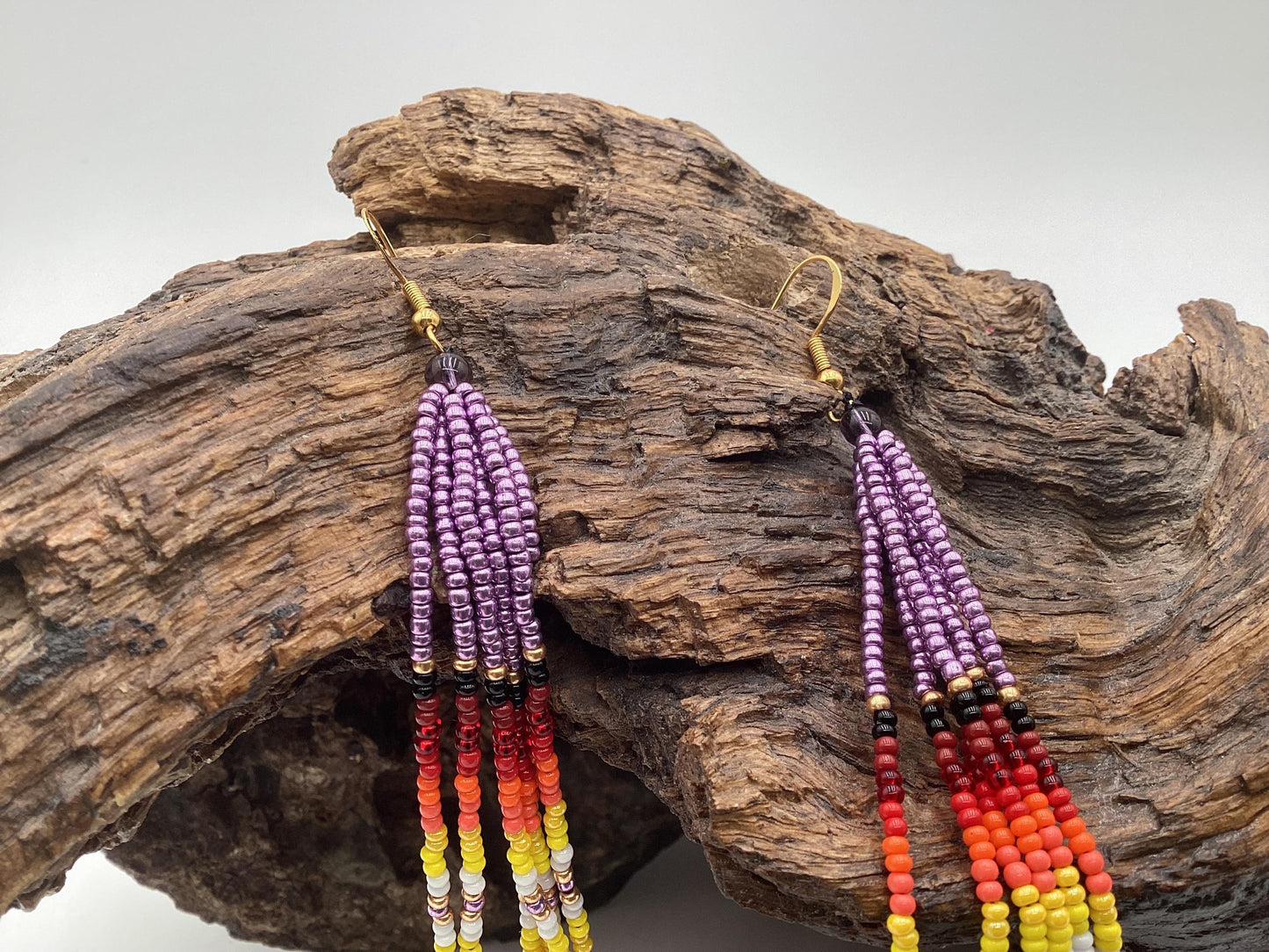 Hand Beaded Fringe Dangle Earrings - Authentic Anishinaabe/Ojibwe Beadwork