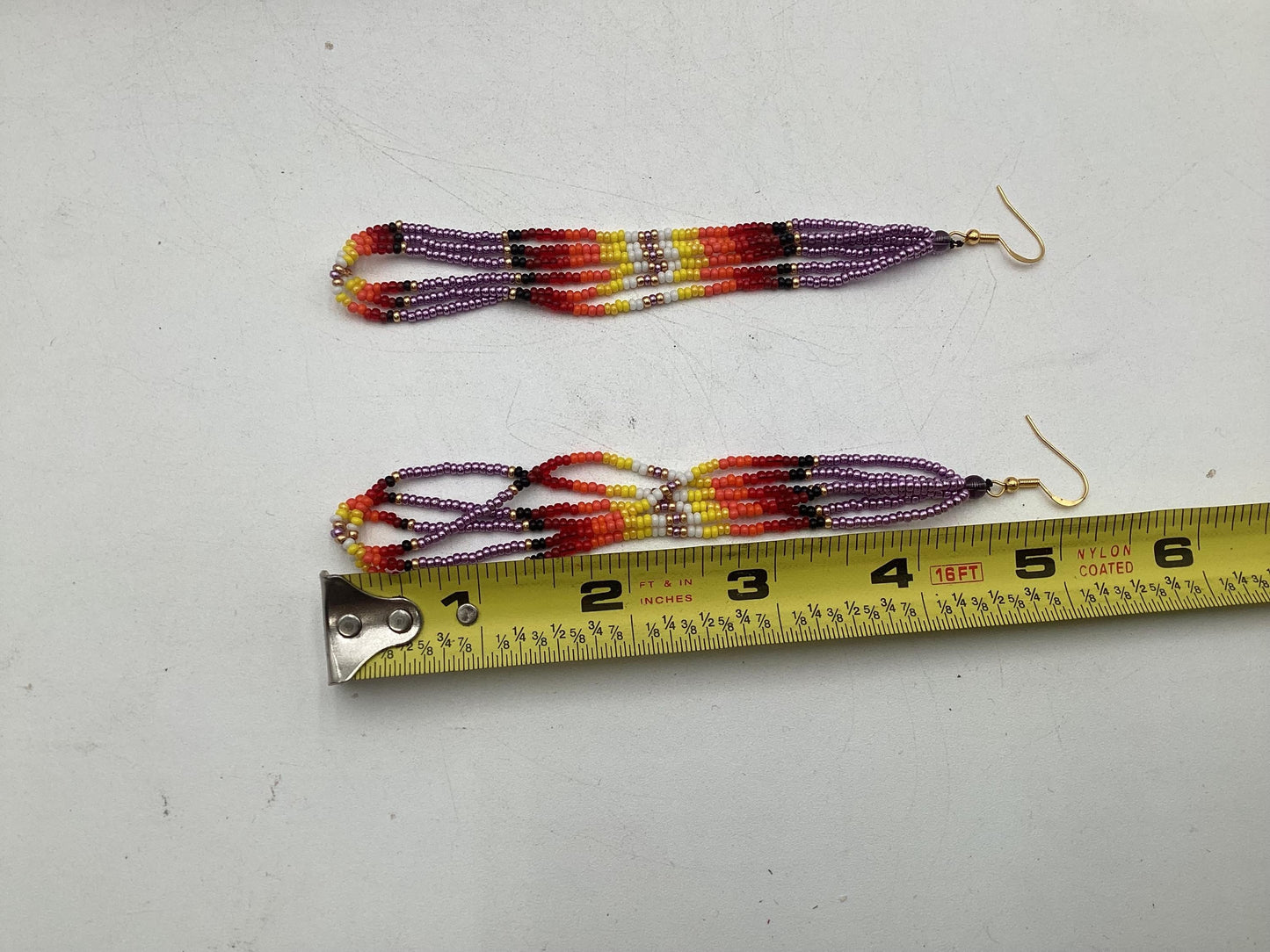 Hand Beaded Fringe Dangle Earrings - Authentic Anishinaabe/Ojibwe Beadwork