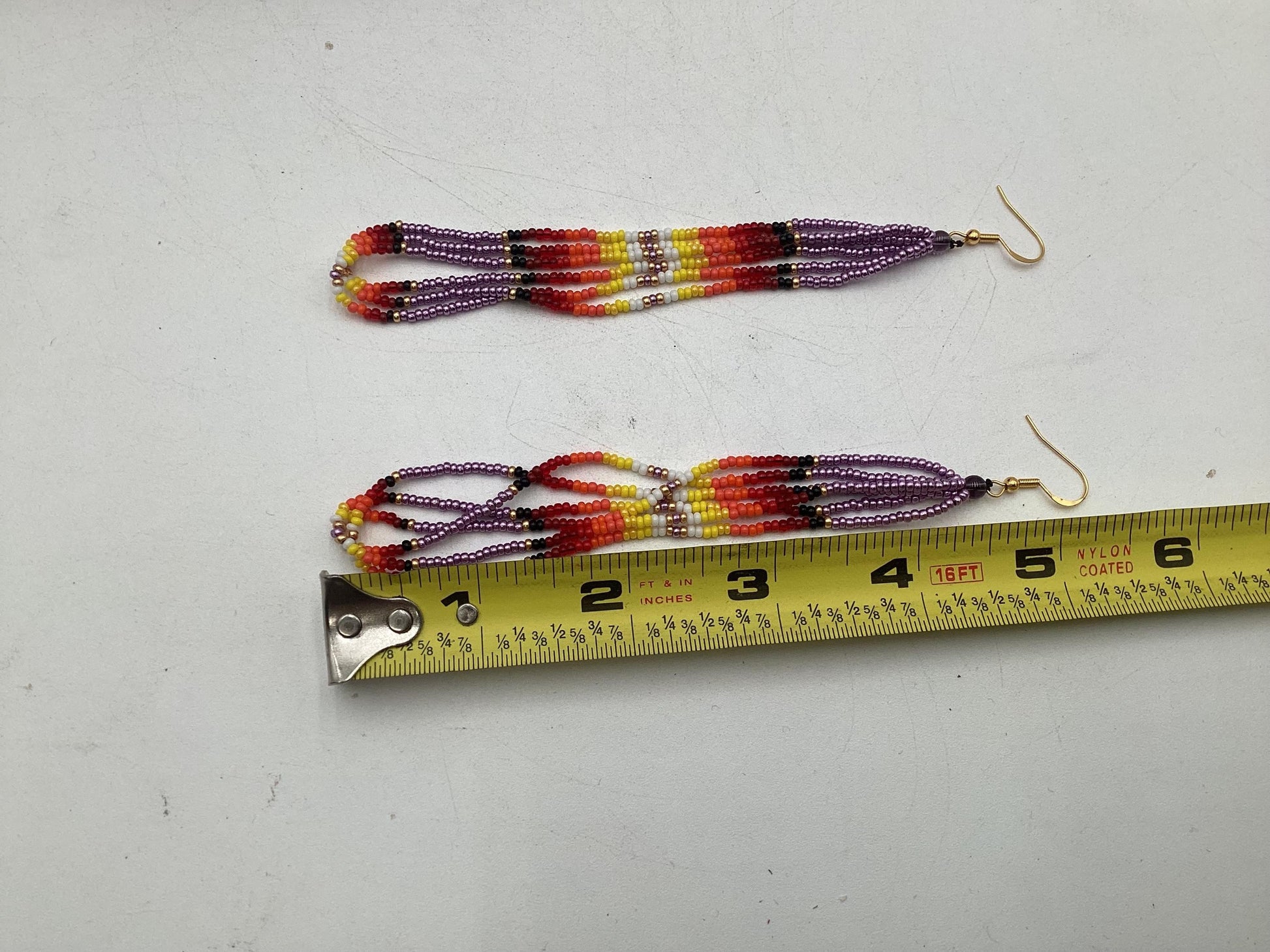 Hand Beaded Fringe Dangle Earrings - Authentic Anishinaabe/Ojibwe Beadwork