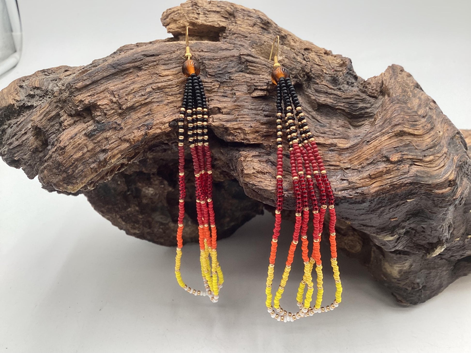 Hand Beaded Fringe Dangle Earrings - Authentic Anishinaabe/Ojibwe Beadwork