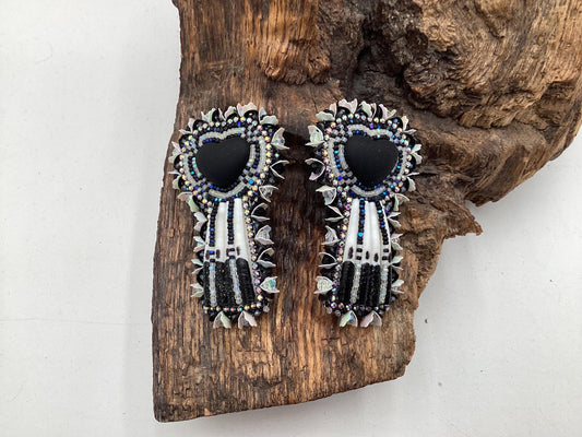 Hand Beaded Black Heart Earrings – White Earth Nation Artisan Beadwork