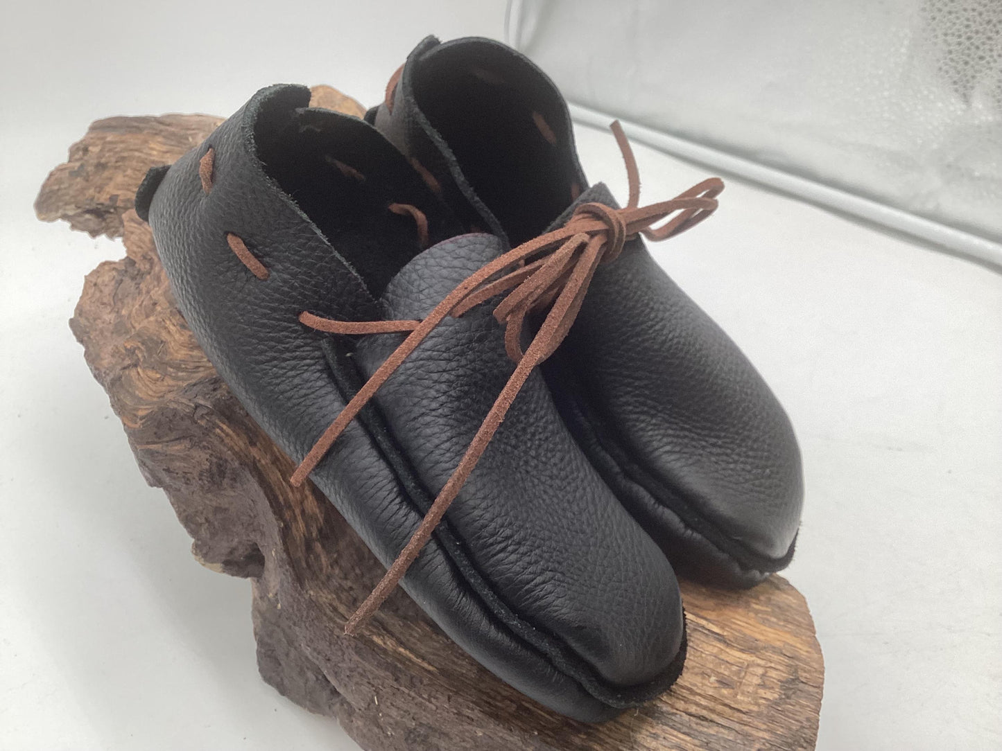 Small Black Leather Moccasins – Anishinaabe/Ojibwe Artisan made