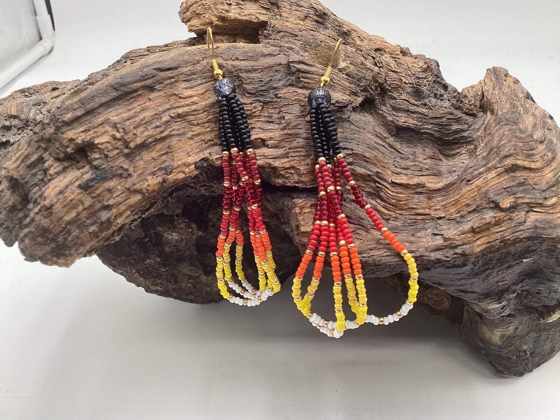 Fire Color Dangle Earrings – Anishinaabe/Ojibwe Beadwork