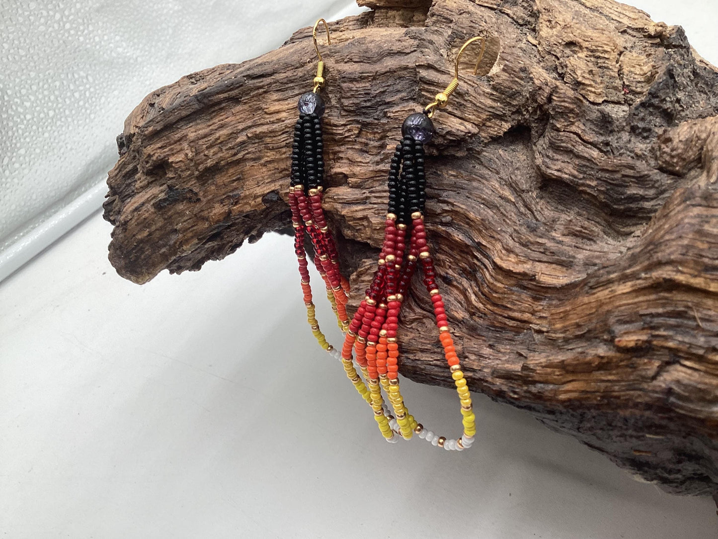 Fire Color Dangle Earrings – Anishinaabe/Ojibwe Beadwork