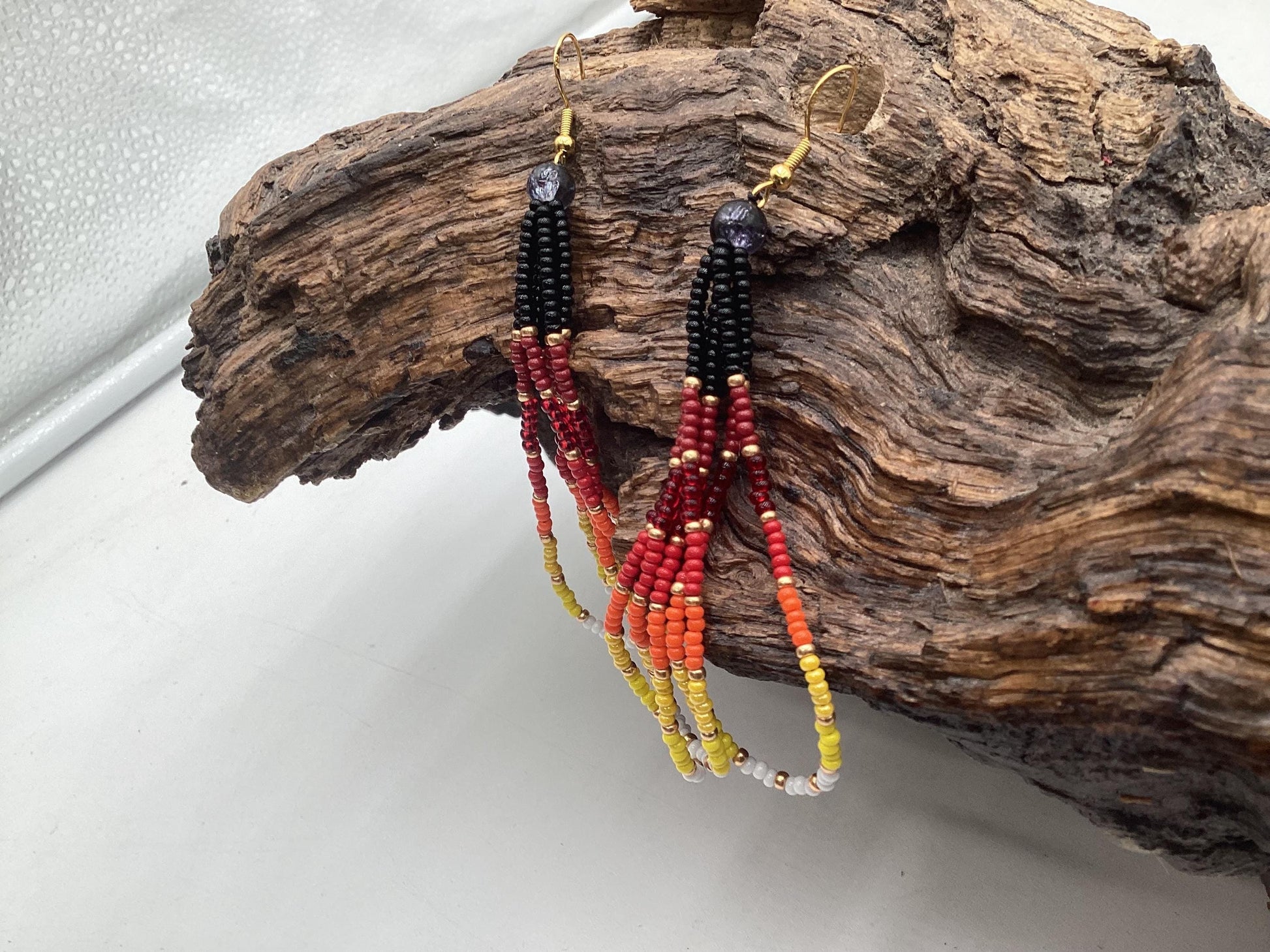 Fire Color Dangle Earrings – Anishinaabe/Ojibwe Beadwork