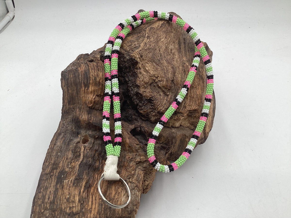 Lanyard Keychain Necklace - Hand Beaded - Anishinaabe/Ojibway Made- Free Shipping