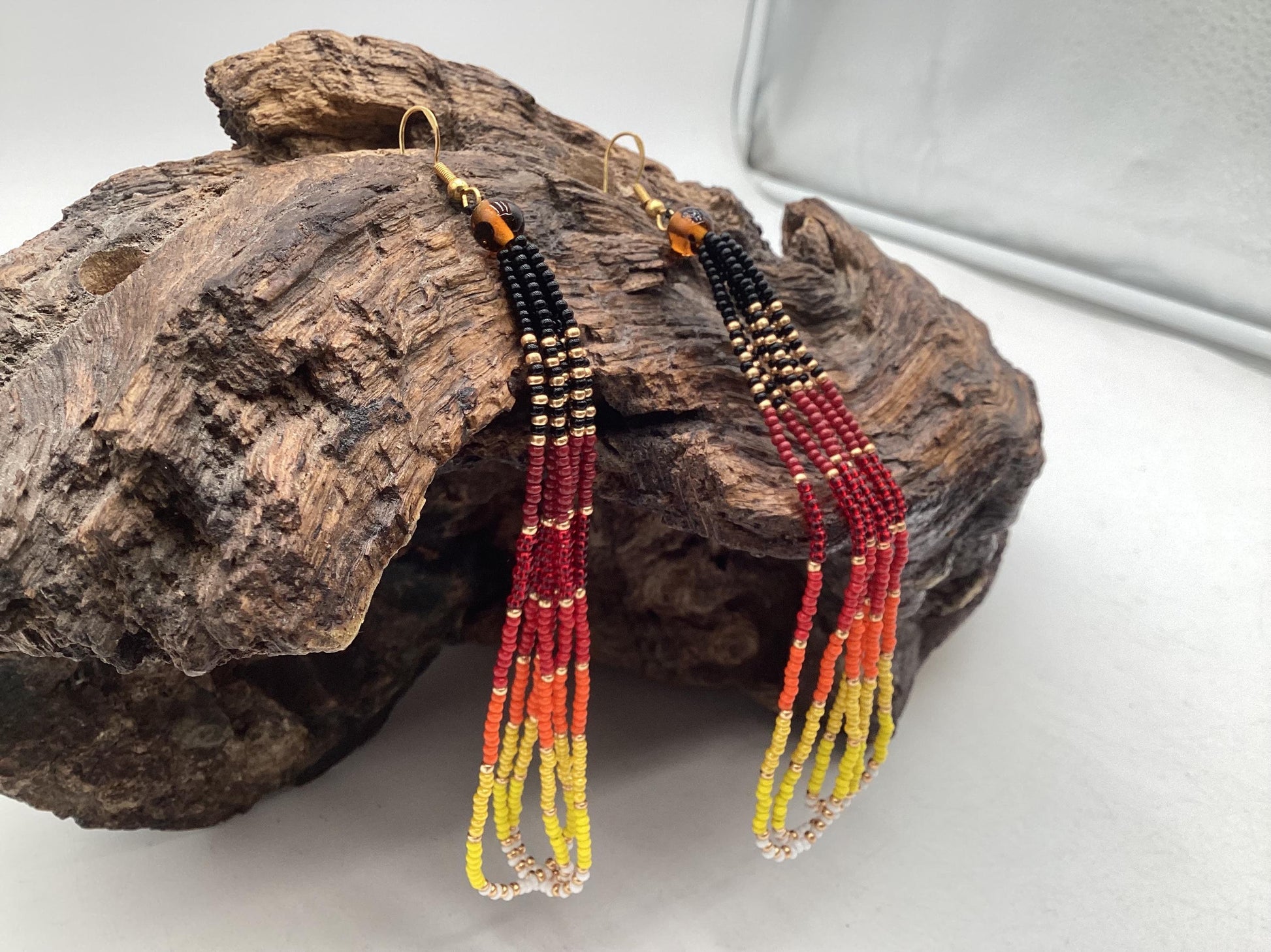 Hand Beaded Fringe Dangle Earrings - Authentic Anishinaabe/Ojibwe Beadwork