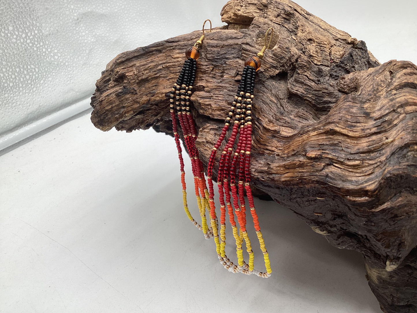 Hand Beaded Fringe Dangle Earrings - Authentic Anishinaabe/Ojibwe Beadwork