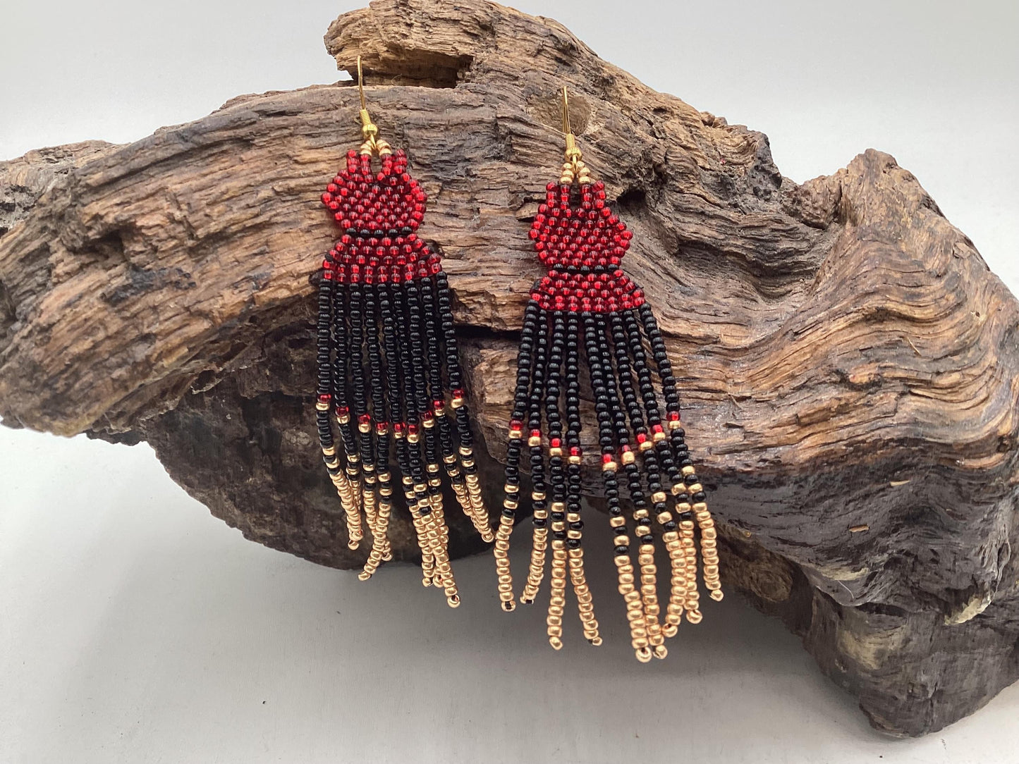 Hand Beaded Dangling Fringe Earrings – Anishinaabe Made