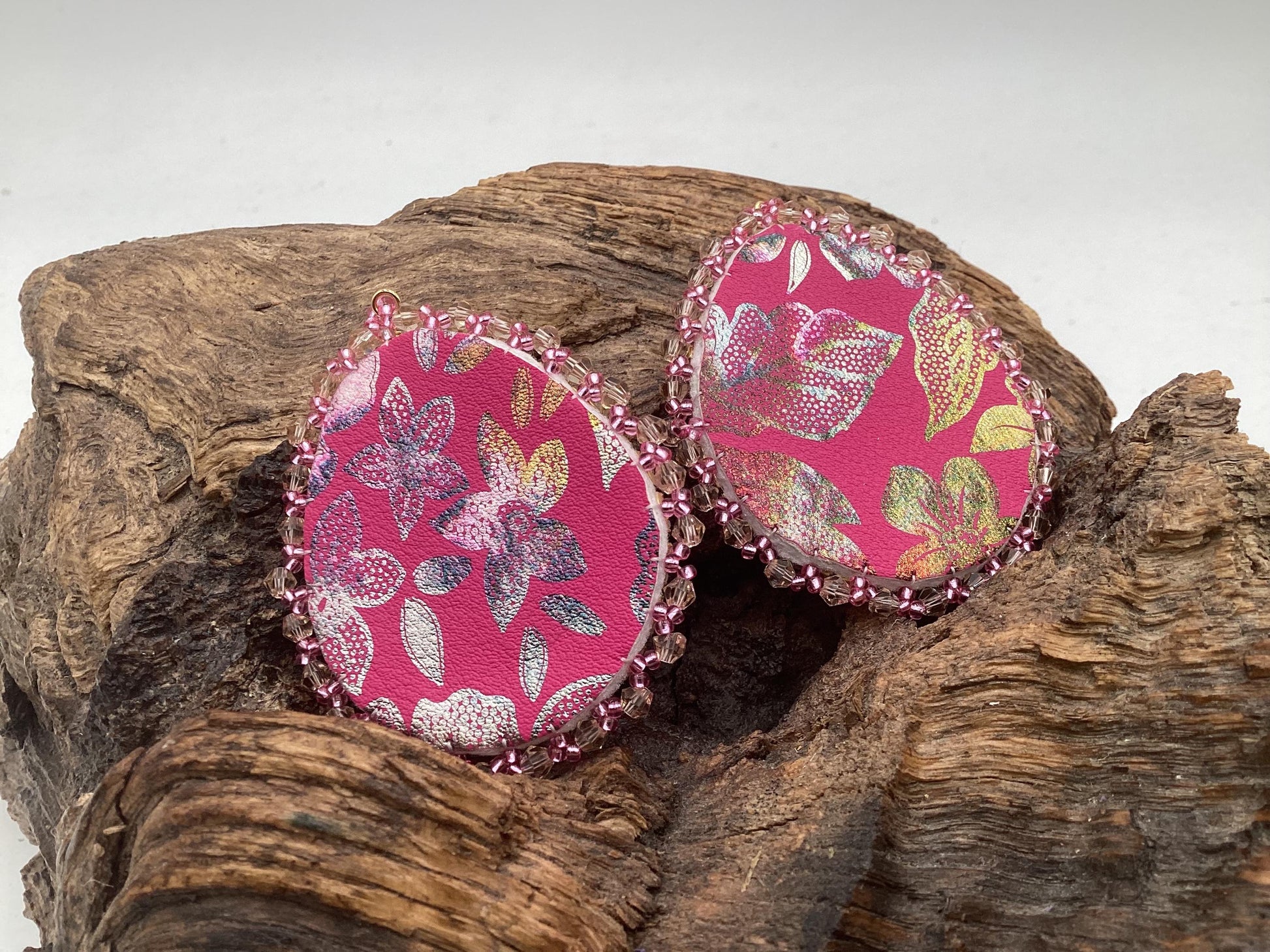 Hand Beaded Flower Center Earrings: Anishinaabe/Ojibwe Beadwork