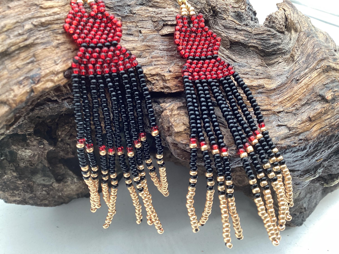 Hand Beaded Dangling Fringe Earrings – Anishinaabe Made