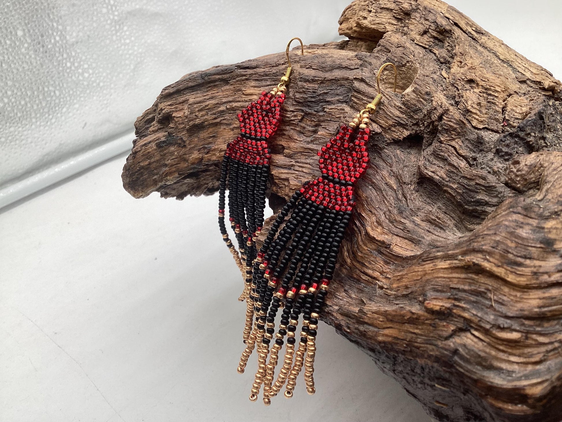 Hand Beaded Dangling Fringe Earrings – Anishinaabe Made