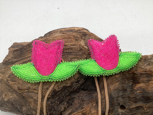 Hand Beaded Ojibwe Floral Braid Ties - Anishinaabe/Ojibwe Made - Free Shipping