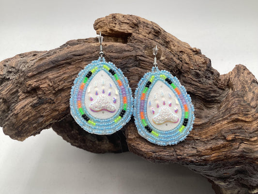 Blue Hand Beaded Earrings - Anishinaabe/Ojibwe Beadwork
