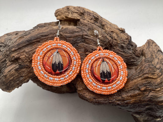 Hand Beaded Indigenous Feather Earrings - Anishinaabe/Ojibwe Beadwork