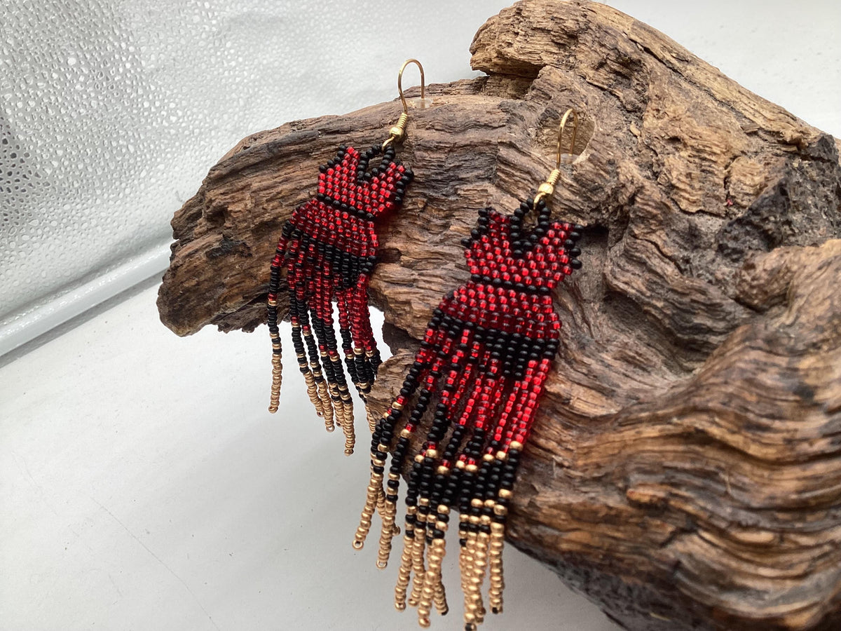Hand Beaded Dangling Fringe Earrings – Anishinaabe Made