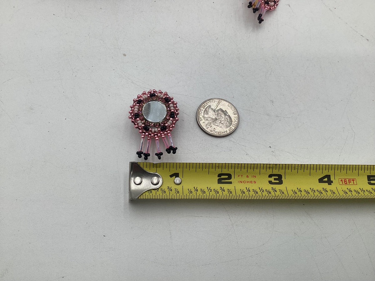 Small Hand-Beaded Reflective Mirror Earrings - Ojibwe/Anishinaabe Made