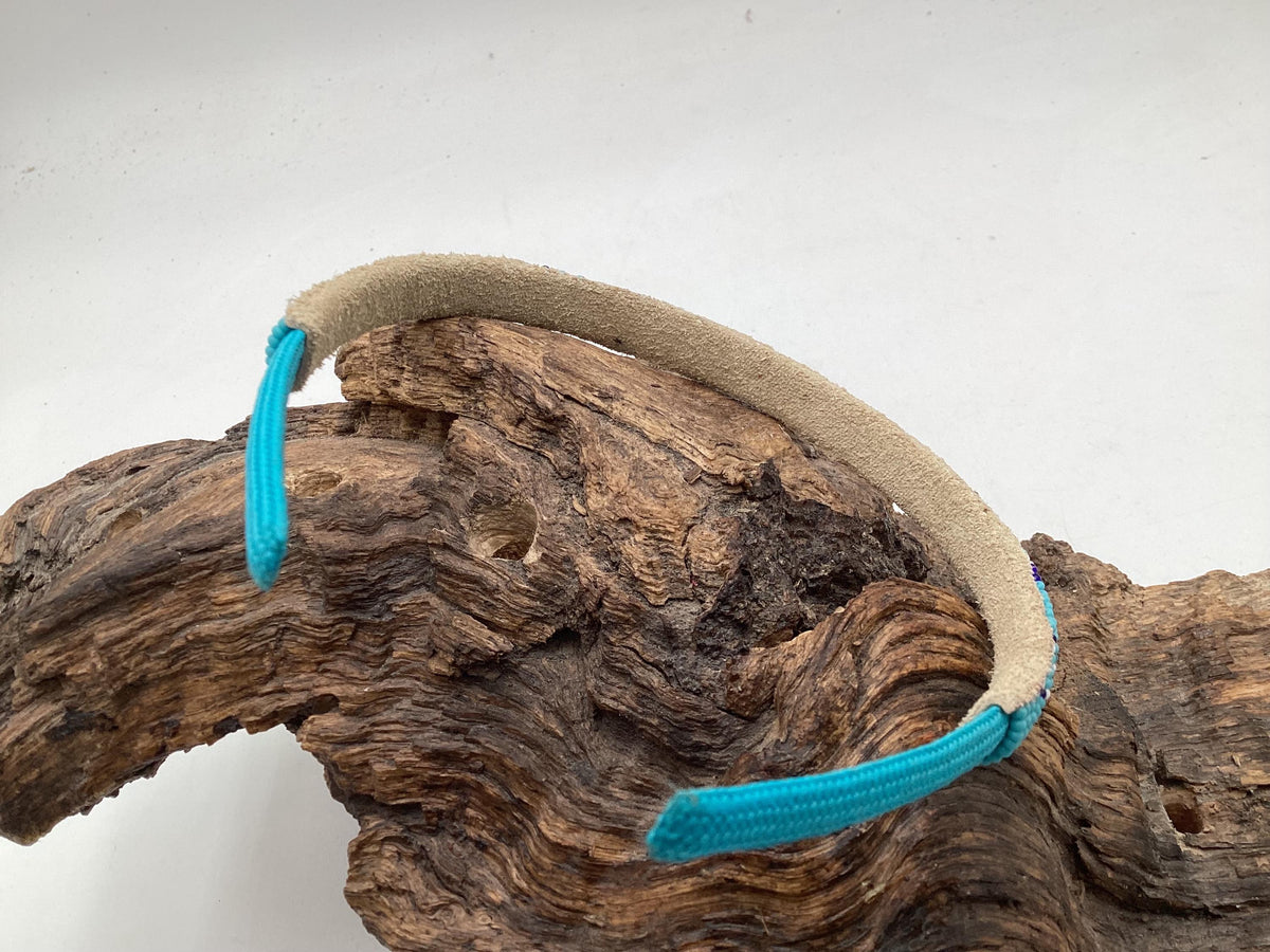 Blue Hand Beaded Headband: Anishinaabe/Ojibwe Beadwork