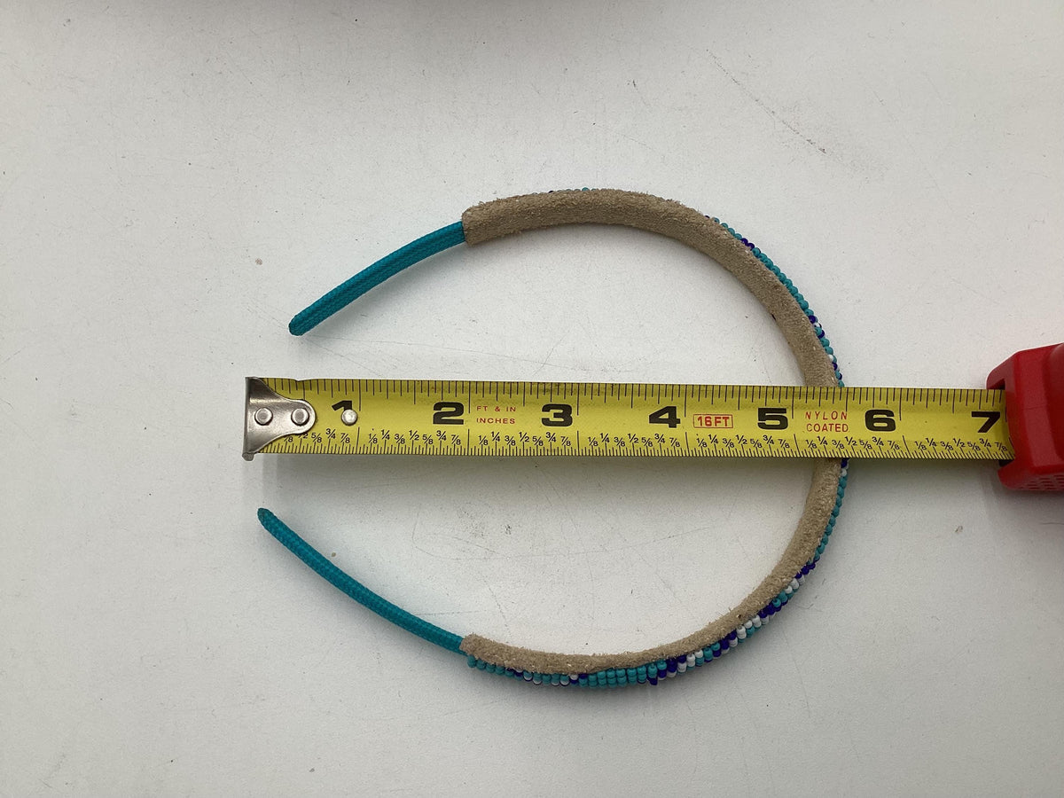 Blue Hand Beaded Headband: Anishinaabe/Ojibwe Beadwork
