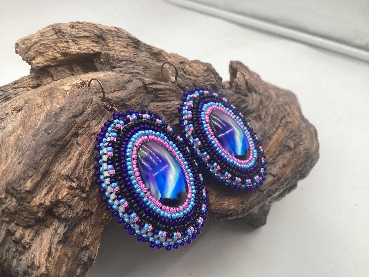 Hand Beaded Northern Lights Earrings: Anishinaabe/Ojibwe Beadwork, Hypoallergenic Hooks