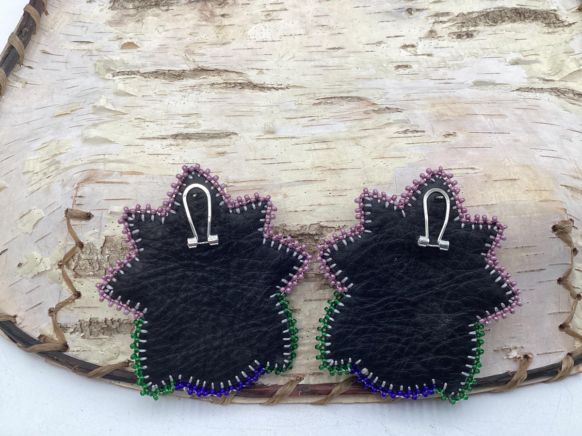 Hand Beaded Midnight Bloom earrings– Purple porcupine quills, White Earth Nation