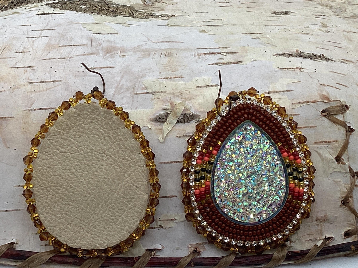 Large Shimmering Fall Season Hand Beaded Earrings - Ojibwe/Anishinaabe Made