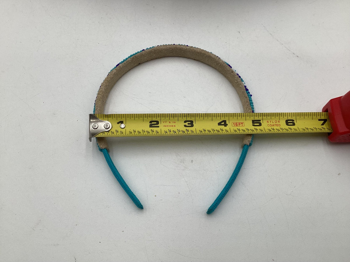 Blue Hand Beaded Headband: Anishinaabe/Ojibwe Beadwork