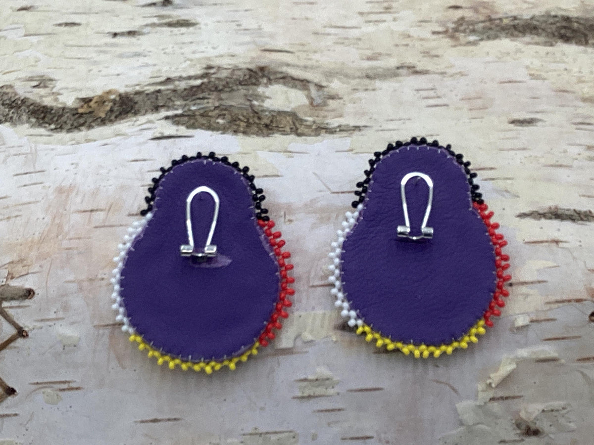 Double Centered White Earth Nation Rose Hand Beaded Earrings – Authentic Anishinaabe/Ojibwe Beadwork