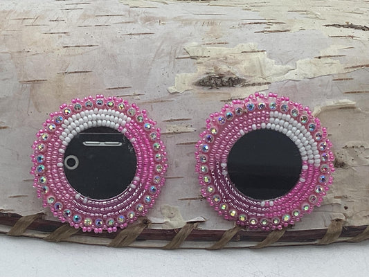 Kids Clip on -Beaded Reflective Mirror Earrings - Ojibwe/Anishinaabe Made