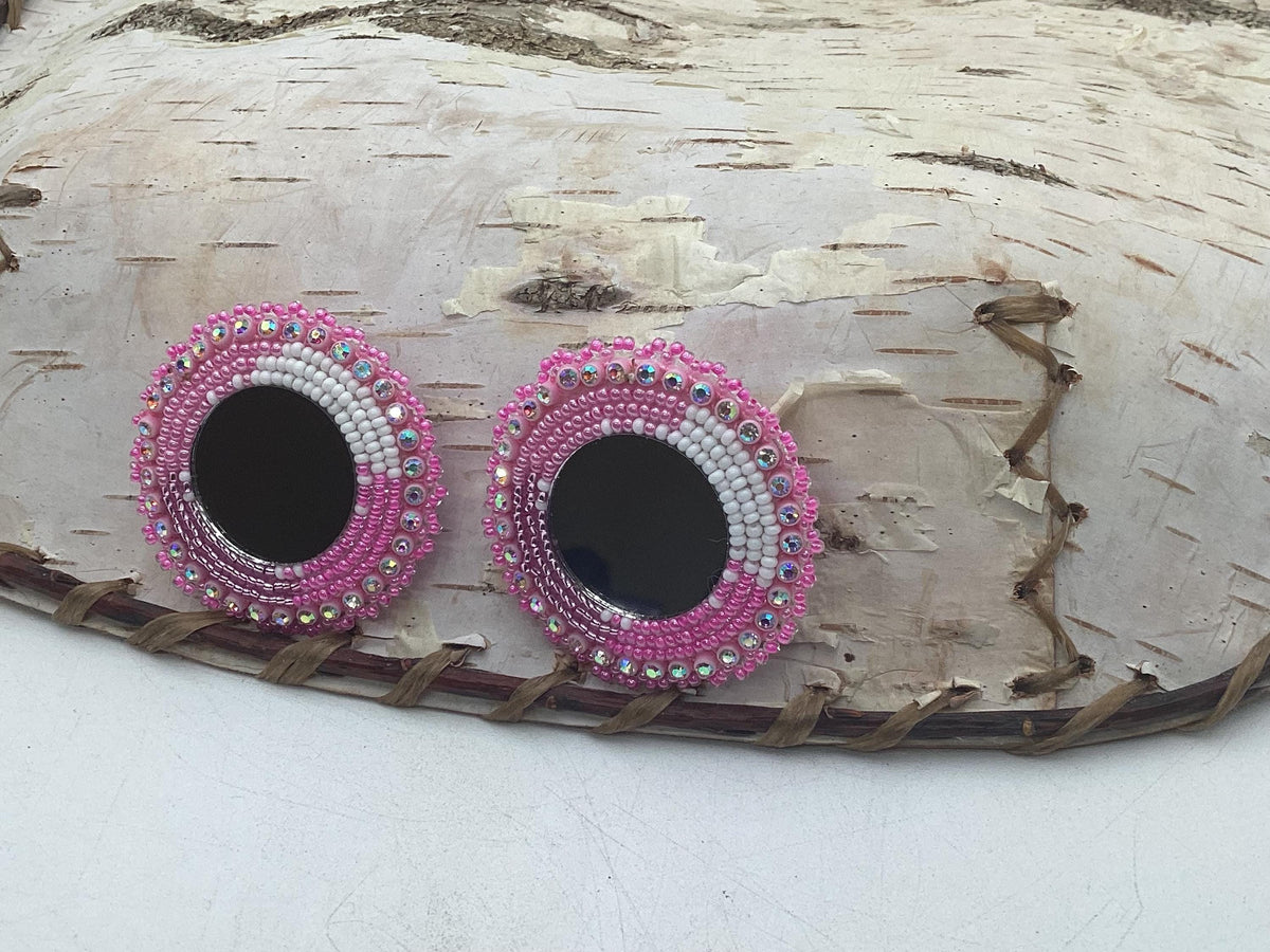 Kids Clip on -Beaded Reflective Mirror Earrings - Ojibwe/Anishinaabe Made