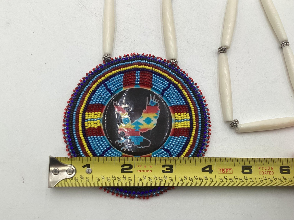 Eagle Hand Beaded Necklace: Anishinaabe Artisan Jewelry