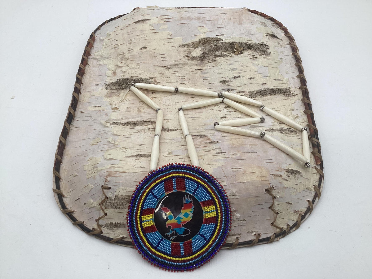 Eagle Hand Beaded Necklace: Anishinaabe Artisan Jewelry