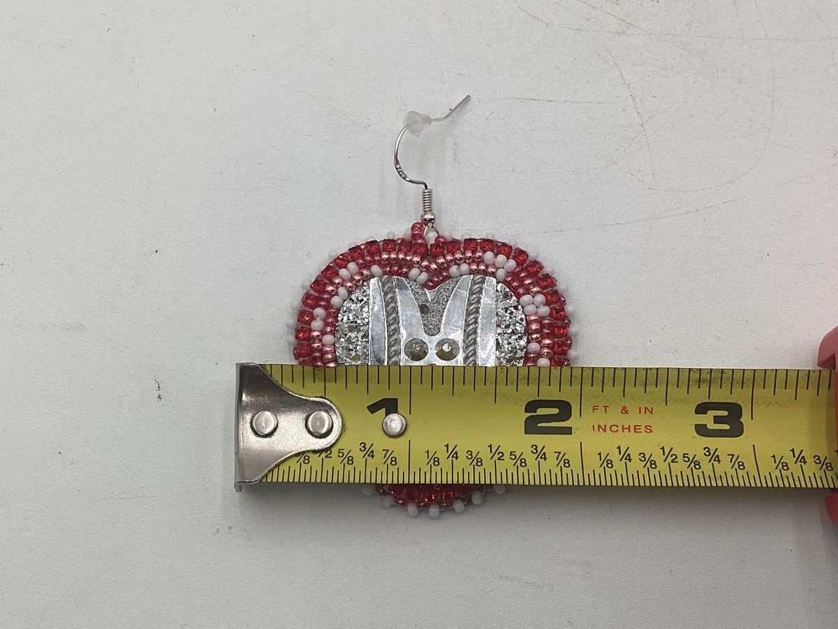 Glamorous Red Hand Beaded Heart Earrings - Anishinaabe/Ojibwe Beadwork