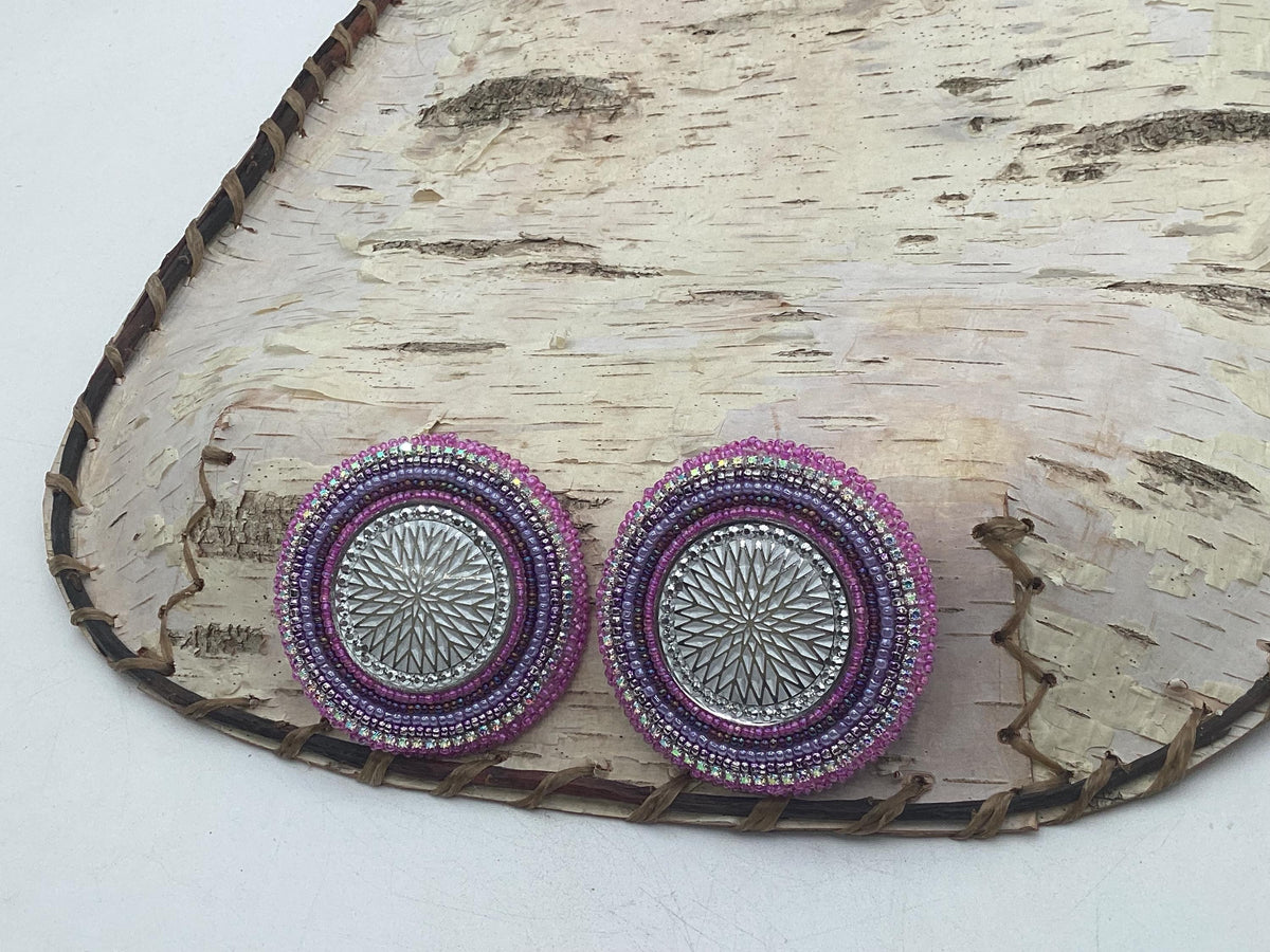 Hand Beaded Earrings:Purple Burst-Anishinaabe/Ojibwe Beadwork